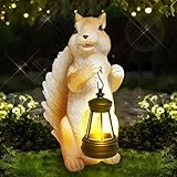 Solar Garden Statues Squirrel Decor - Resin Outdoor/Indoor Squirrel Sculpture Garden Lights Statue Decoration for Patio Home Yard Lawn, Unique Garden Figurine Lights Gift for Mom Grandma