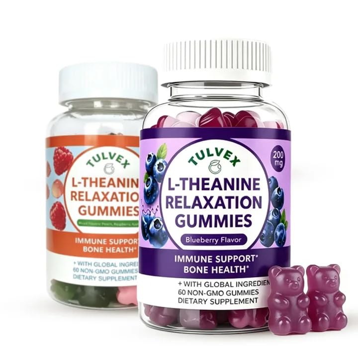Tulvex L-Theanine Calm Gummies 200mg Sugar-Free Liposomal L Theanine Supplement for Brain Relax Zzz Stress Fast-Acting Calm & Mood Support Vitamin B6 Vegan Non-GMO