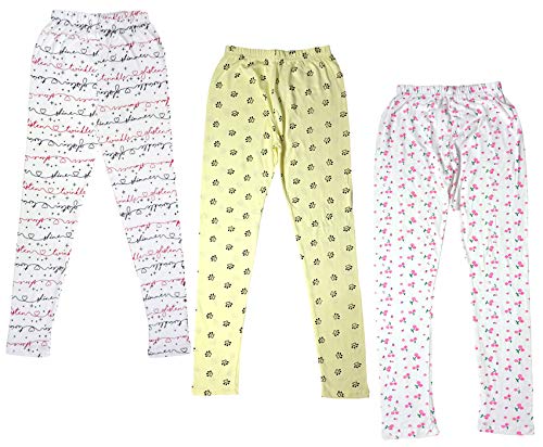 Image of IndiWeaves Girls Cotton Printed Leggings Slim Fit Cotton Stretchable Leggings [Pack of 3] White1, White, Yellow