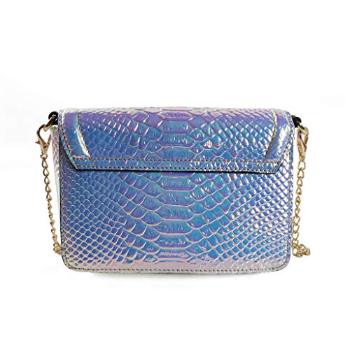 RemeeHi Fashion Small Shiny Hologram Laser Travel Snake PU Shoulder Bag Crossbody Bag with Chain2