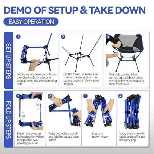 Image of MARCHWAY Ultralight Folding Camping Chair, Heavy Duty Portable Compact for Outdoor Camp, Travel, Beach, Picnic, Festival, Hiking, Lightweight Backpacking (Dark Blue)