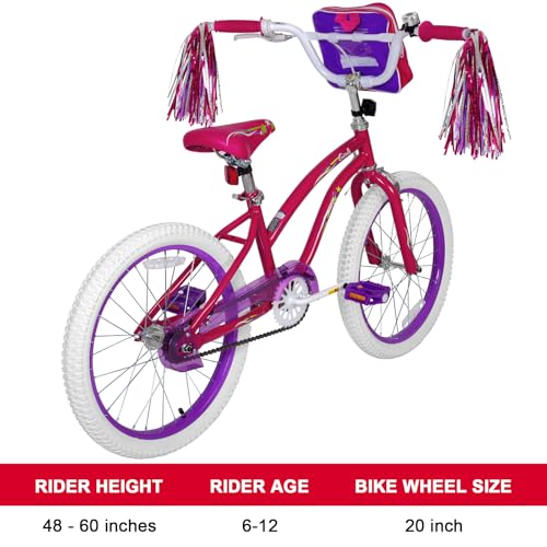 Image of WEIZE Girls Bike for 6-12 Years Old Kids, 20 Inch Kids Bike with Training Wheels, Streamers, Basket and Doll Seat, Children Bicycles with Coaster Brake, Red