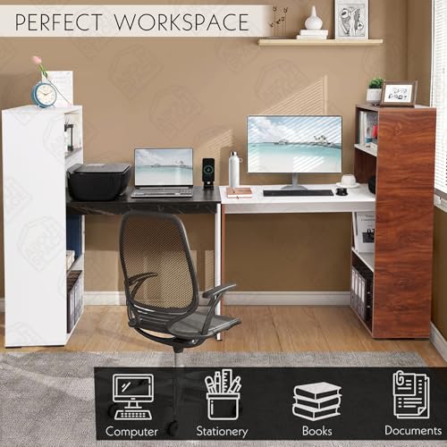 Image of ABOUT SPACE Study Table with 4 Tier Book Shelf - Computer Table with Storage for PC, Laptop & Writing DIY Engineered Wood Office Table for Home [White & Oak Red L 120 x B 53 x H 124.5 cm]