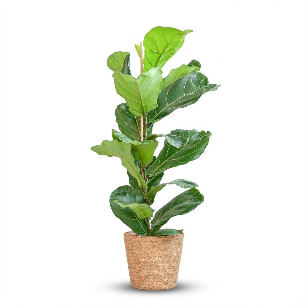 Ficus Lyrata con Cesto in Alga Marina, Interno, Naturale, 80cm, Ø21