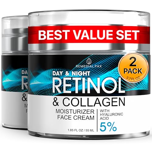 Image of Face Moisturizer Retinol Cream, Anti Aging Neck Firming, [2Pack] Collagen Day & Night Face Cream with Hyaluronic Acid for Women & Men, 3.7 Fl Oz