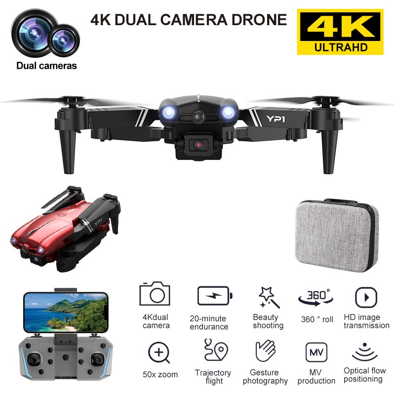 Wltoys YP1 Mini Drone/Helicopter/Quadcopter 4K HD Camera Four-sided Obstacle Avoidance Air Pressure Fixed Height Professional Foldable Quadcopter Toys (4k-B-Dual+OFP)