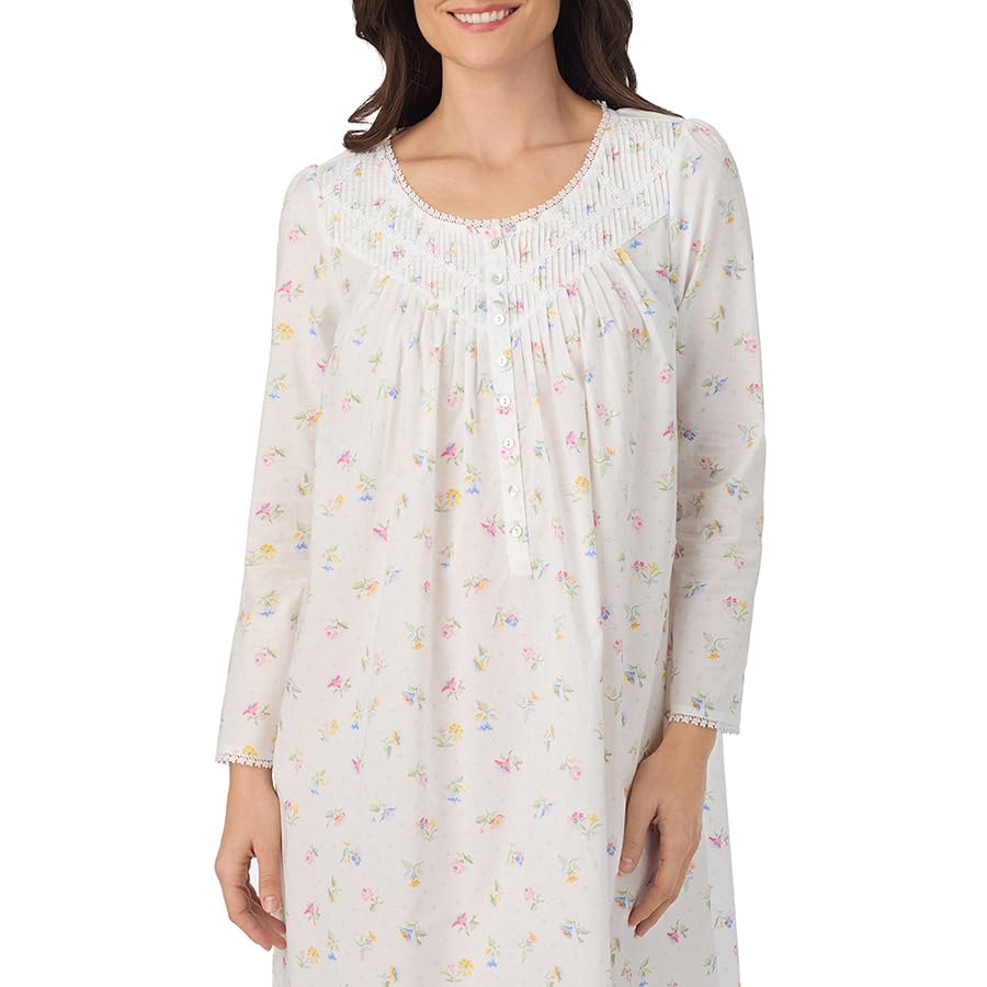 Image of Eileen West 100% Cotton Long Sleeve 50 inch Nightgowns for Women