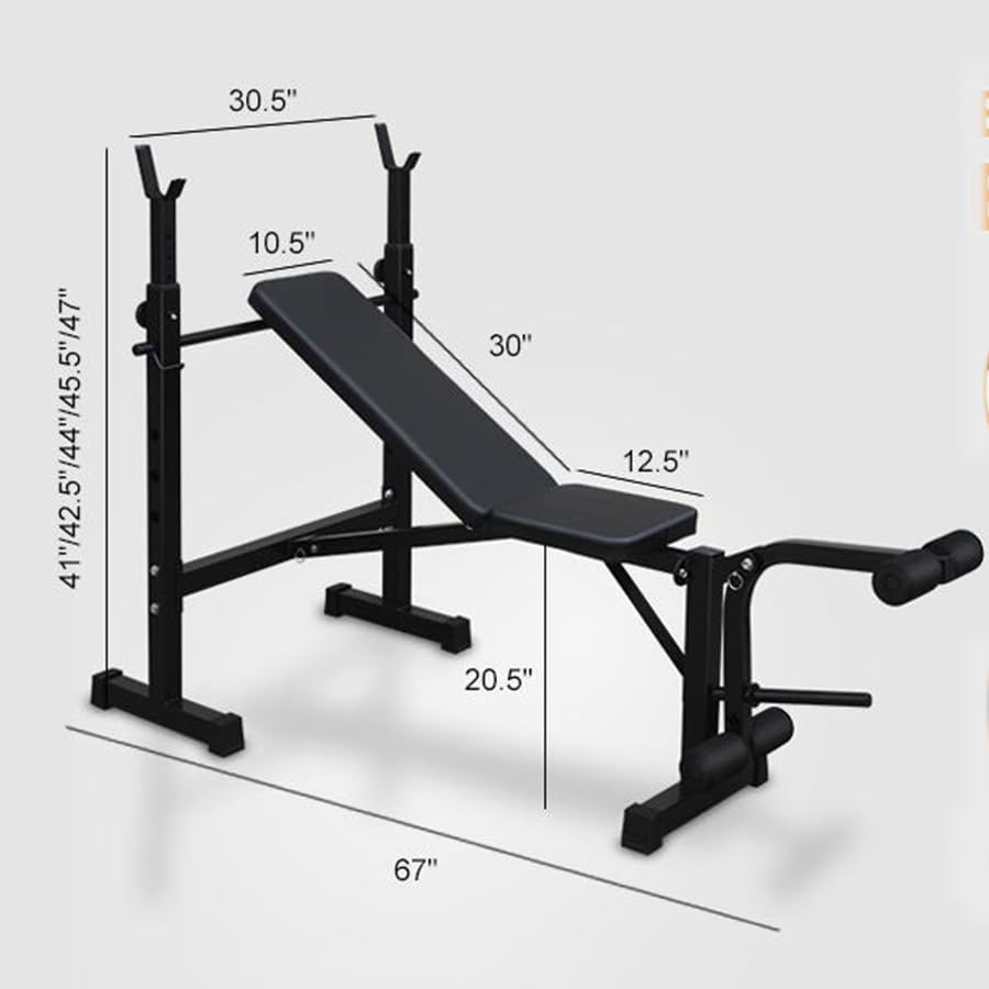Foldable Olympic Weight Bench with Adjustable Squat Rack and Bench,Flat/Incline Bench Press for Home Gym, Full Body Strength Training Equipment