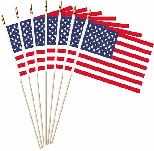 LUSEOAN 20 Pack US American Mini Stick Flags USA...