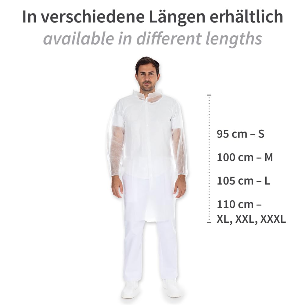 Franz Mensch Hygonorm Besucherkittel Light mit Druckknöpfen, weiß, Gr. XXXL | PP, 100 Stück, Einwegkittel, 110cm x 150cm, Vlieskittel, Krankenkittel Einweg
