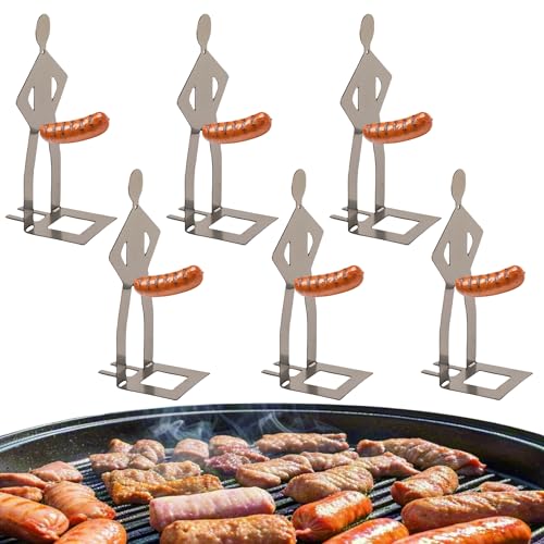 natalieenati 6 PCS Funny BBQ Stand Man Hot Dog Roaster-Portable Hot Dog Holder-Reusable Stainless Steel Hotdog and Sausage Stand-Barbecue Grill Accessories-Ideal For Camping And Novelty Party Gifts