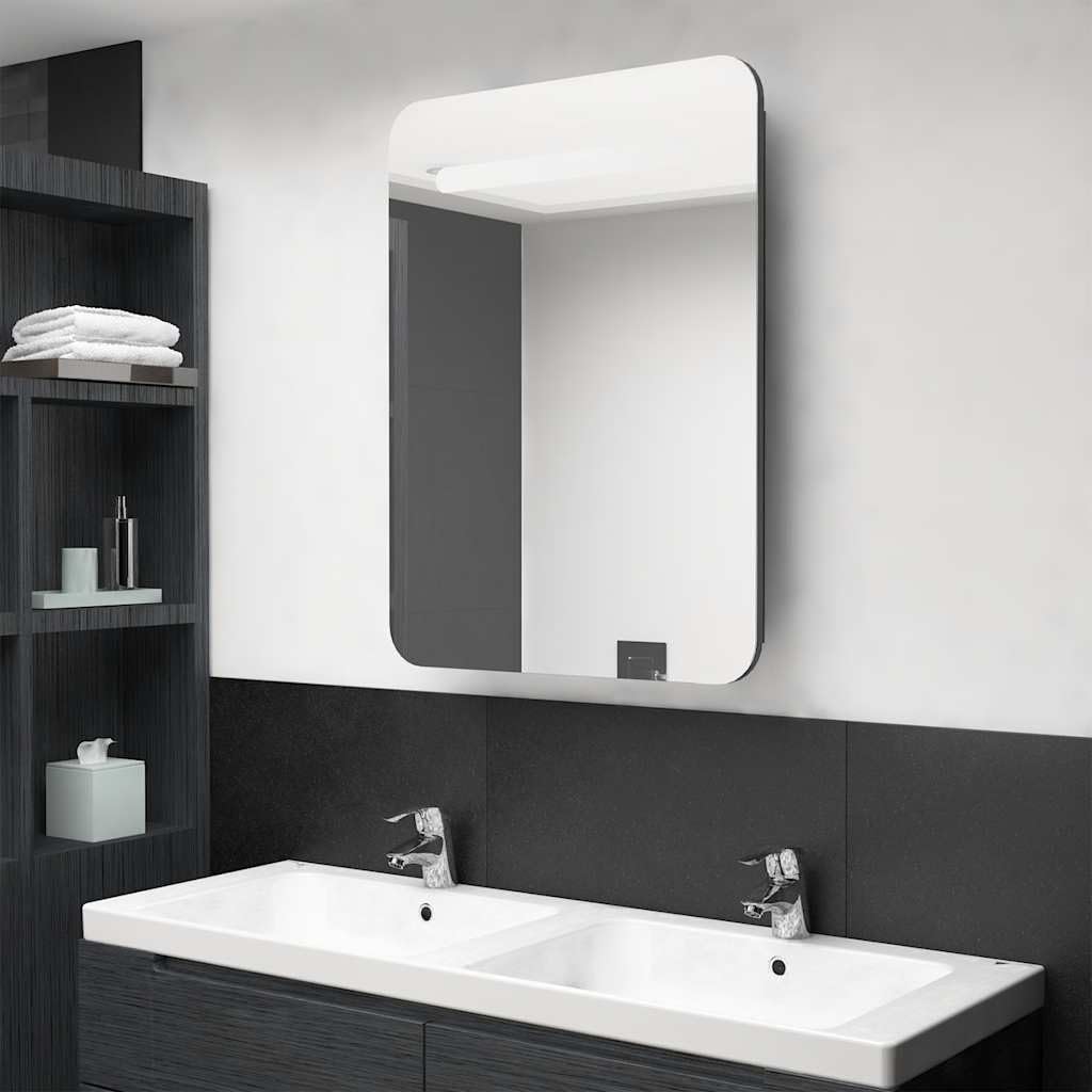 Armario de Tocador con Espejo LED, Mueble de Baño Moderno con Luz Integrada y Estantes de Almacenamiento, Hecho de Tablero MDF con Acabado de Melamina para Uso