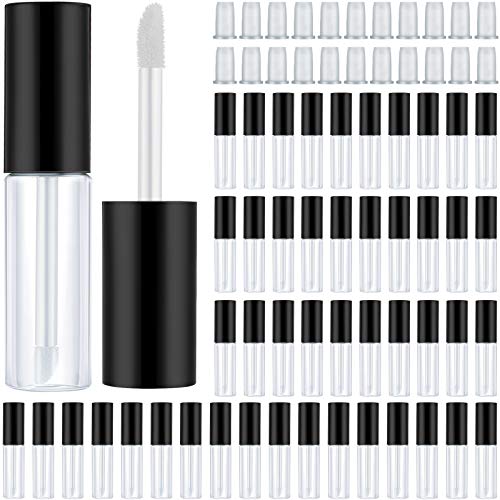 100 Pieces Empty Lip Gloss Tubes Refillable Lip Balm Containers Transparent Clear Lip Balm Bottles with Black Lid for Women Girls Cosmetic, Toiletry, Liquid, 6 ml