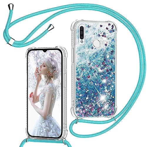 TUUTPU Cover per Huawei P30 Lite con Cordino, Custodia Brillantini Liquido con Collana Trasparente Ultra Sottile Silicone Antiurto Protettivo Sabbie Mobili Case per Cellulare Cordoncino, Blu