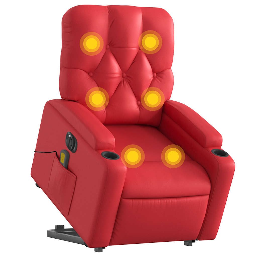 Sillón elevador reclinable eléctrico rojo de piel sintética con masaje por vibración y función de elevación automática para asiento cómodo y relajación total Este título