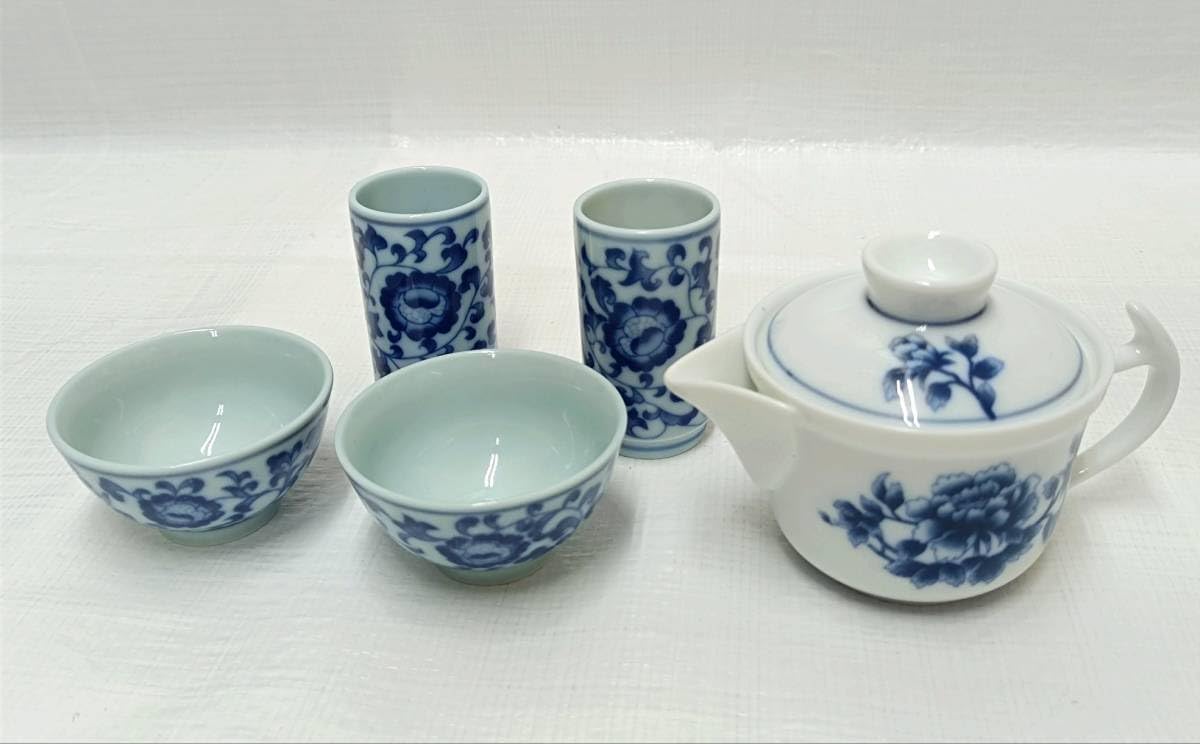 Amazon.co.jp: 茶器 台湾 宣龍建展窯 染付青華唐草紋 急須茶器セット