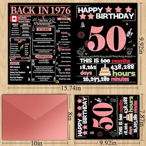 50th Birthday Card with Envelope,50th Birthday Decorations for Women,Birthday Gifts for Mother,Happy Birthday Cards For 50 Year Old Wife,Back in 1976
