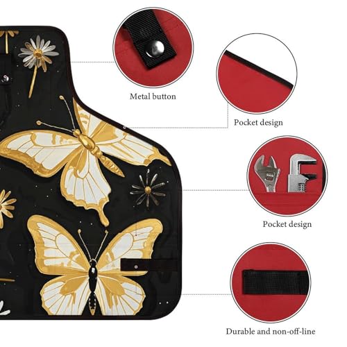 Delantal de trabajo negro con mariposas y bolsillos miniatura 3