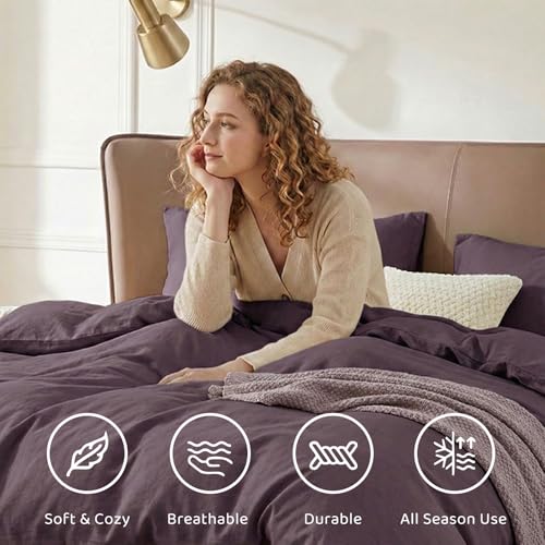 Image of Super King Plus Size Comforter Set- 7 Pieces Bed in a Bag King Bedding Sets | Prewashed All Season Comforter with Sheets, Pillow Shams & Pillowcases, Artic Plum