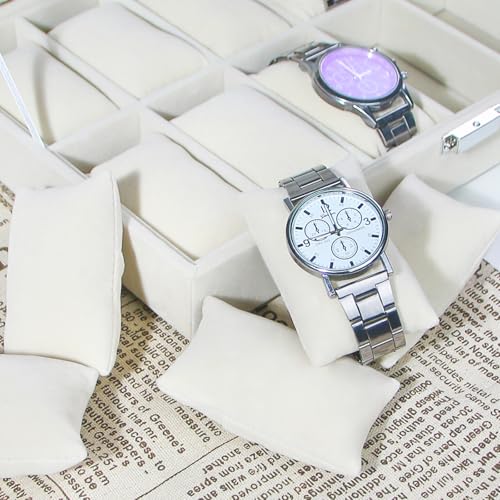 Image of Watch Display Case For Men,Leather Watch Organizer Box,Watch Travel Organizer Tray,Watch Collection Storge Holder For Women (Beige Velvet, 12 Slots)