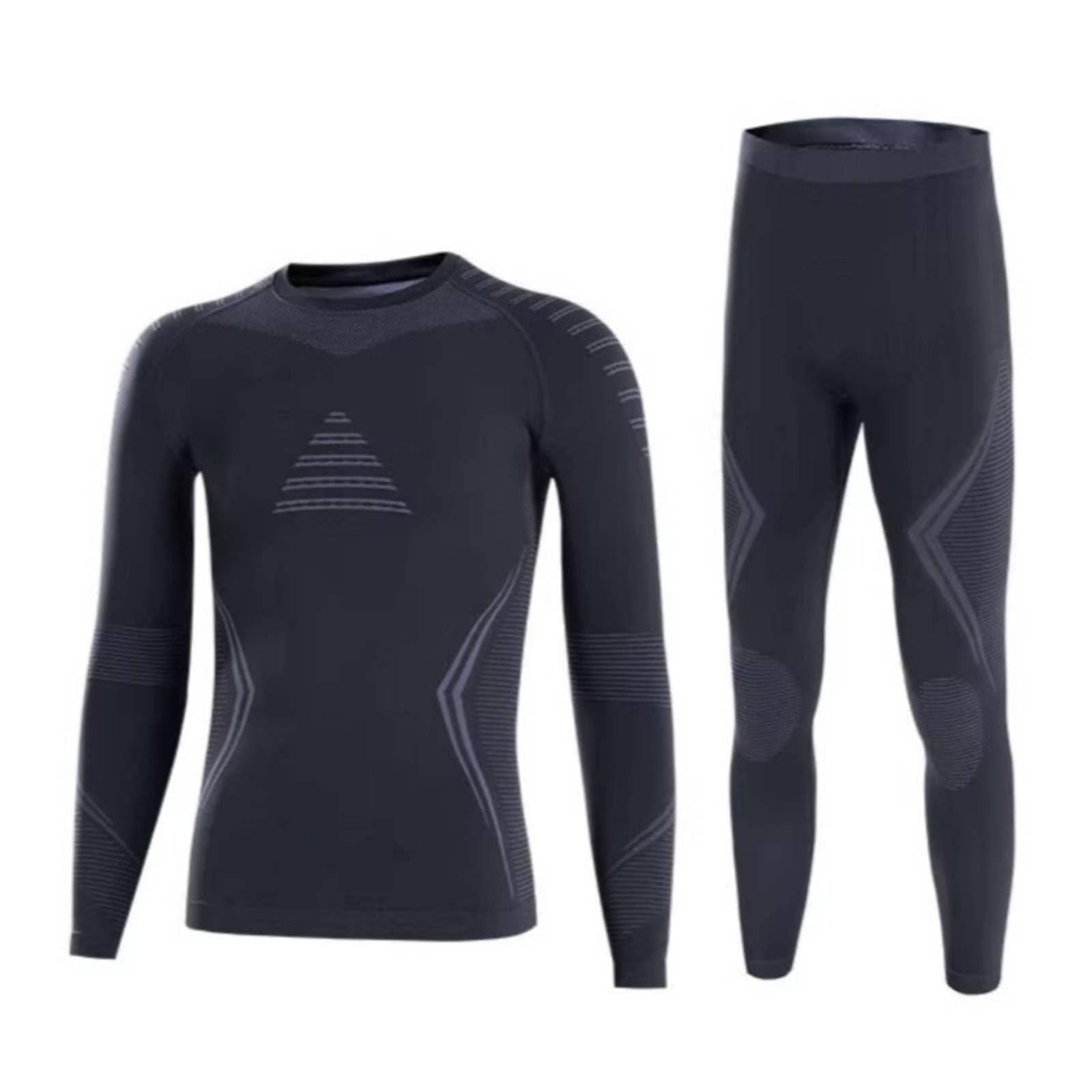 Sweat Wicking Ski Base Layer Set Warm Men's Thermal Set Winter Ready Long Sleeve Thermal Shirt and Pants Close Fit for Skiing, Running, Workout, Black Gray, XL-image-43