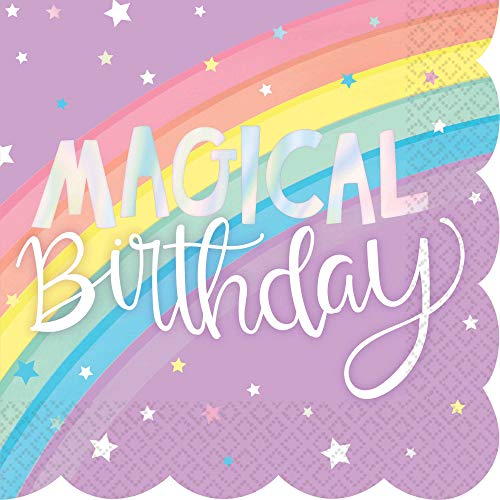 Rainbow "Magical Birthday" Stamp Beverage Napkins-16Pc #TOP23