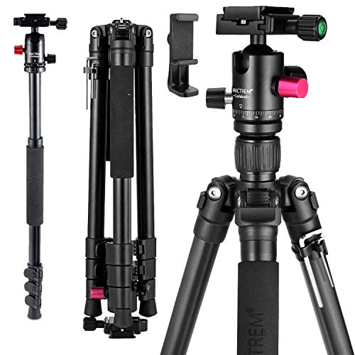 MACTREM Professional Camera Tripod with Phone Mount, 62" DSLR Tripod for Travel, Super