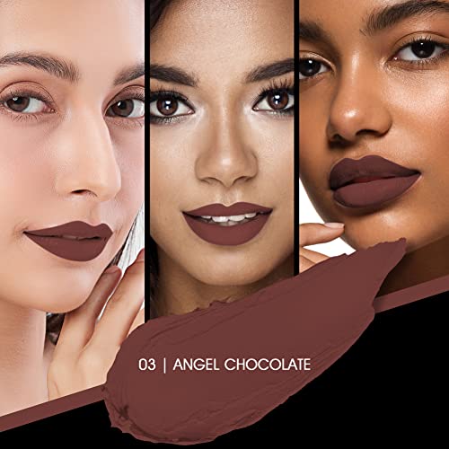 Image of Colors Queen Kiss Lips Matte Lipstick | Smudge Proof & Non Transfer | Creamy Matte Long Stay Lipstick for Women (03 - Angel Chocolate)