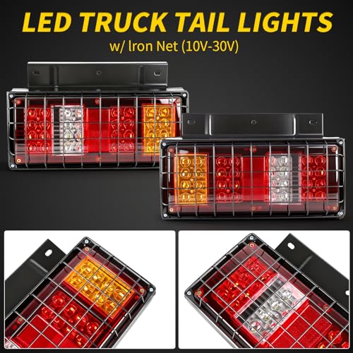 Image of 2 Pack 32 LED Truck Tail Lights Kit with Iron Net Protection, Super Bright Waterproof Brake Turn Signal Reverse Fog Lights for Trailer, RV, Boat & Camper 12 /24V