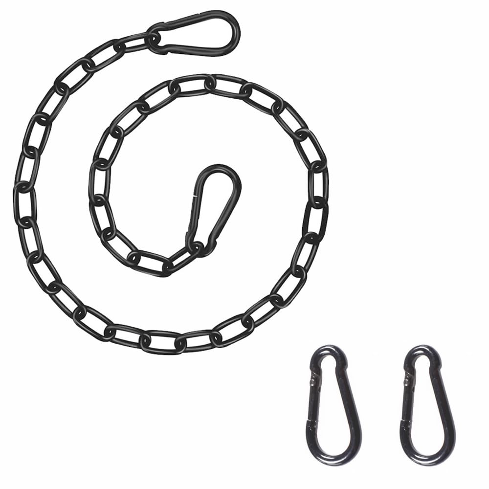 tooloflife Heavy Duty Hanging Chain 50cm, Black Iron Extension Link with Dual Carabiner Clips, for Garden Swing Chair Hammock Punching Bag, Outdoor Sun Shade Sail Fixing Hardware
