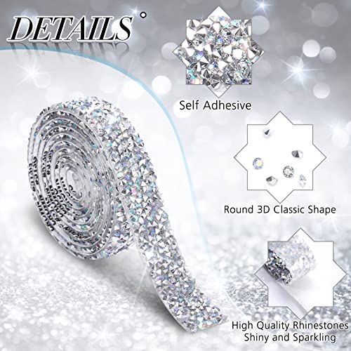 5 Rolls Crystal Rhinestone Ribbon Shiny Rhinestone Ribbon Resin Diamond Ribbon Self-Adhesive Crystal Rhinestone Diamond Ribbon Bling Ribbon for Arts Crafts DIY Party Decor(AB Color,Basic Style)