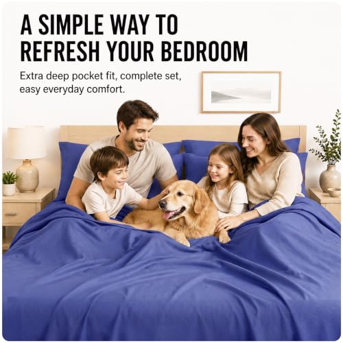 Image of CozyLux 6-Piece Cal King Sheet Set, Fits 18-21 Inch Mattresses, Oeko-TEX | 4 Pillowcases, 1 Flat Sheet and 1 Fitted Sheet with All-Around Elastic and 21-Inch Deep Pocket for a Secure Fit, Very Peri
