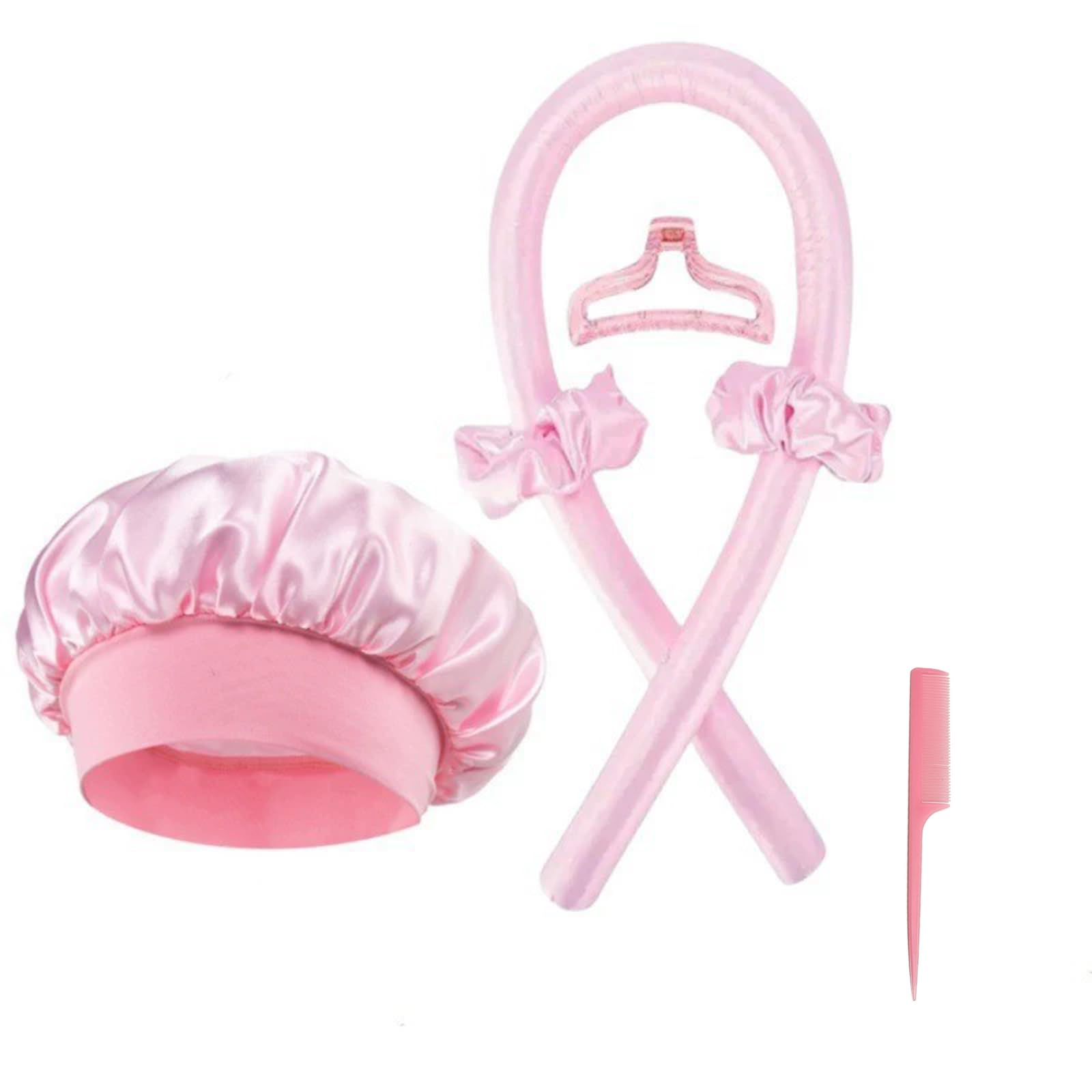 Yuelulala Silk Heatless curlers and Bonnet Hair Wrap Combo Healthier Heatless Curls with Heat-free Rubber Headband rod