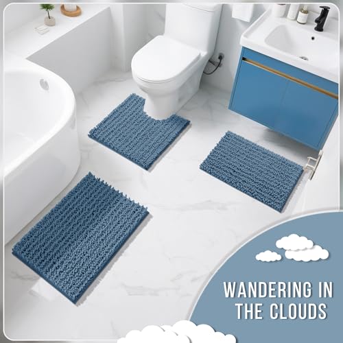 Image of Yimobra Bathroom Rugs Sets 2 Piece, Super Absorbent Bath Mat Set,Denim Blue