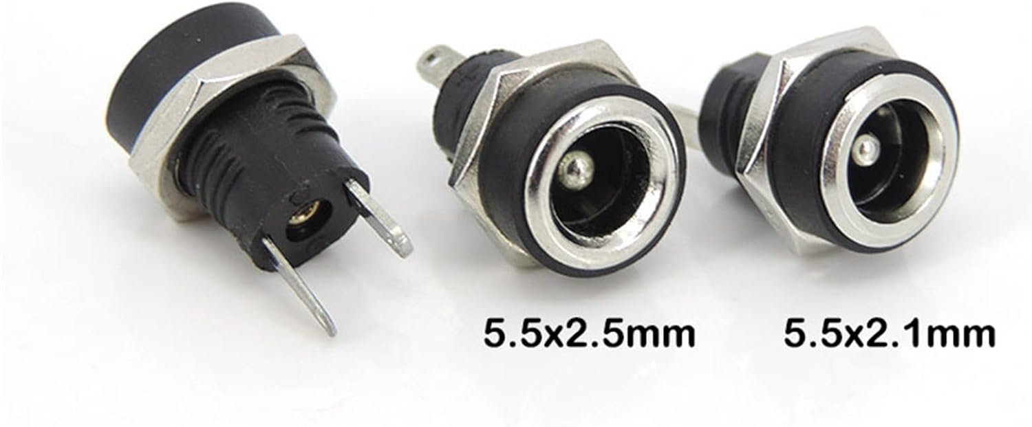 2/5/10pcs DC022b 5.5 x 2.1/5.5x2.5mm DC Female Power Jack Socket Supply Panel Mount dc 022 Connector Adapter 2 Terminal Type(5.5x2.5mm,2pcs)
