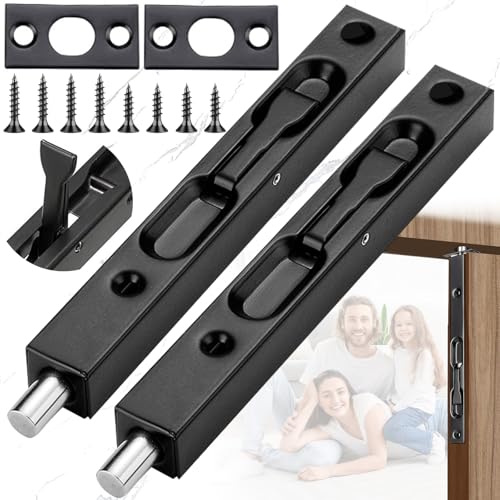 Srup Kliksluitingen van roestvrij staal 304, schuifdeurbouten, deurgrendel van hout, 15,2 cm, met schroeven voor slaapkamer, zwart, 2 stuks