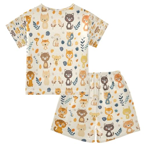 senya Short Sleeve Pajamas Sets Summer Cotton Sleepwear Cute Animals Blue Leaves2