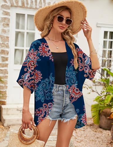 Image of Chunoy Women Short Sleeve Chiffon Kimono Beach Swimsuit Cover Up