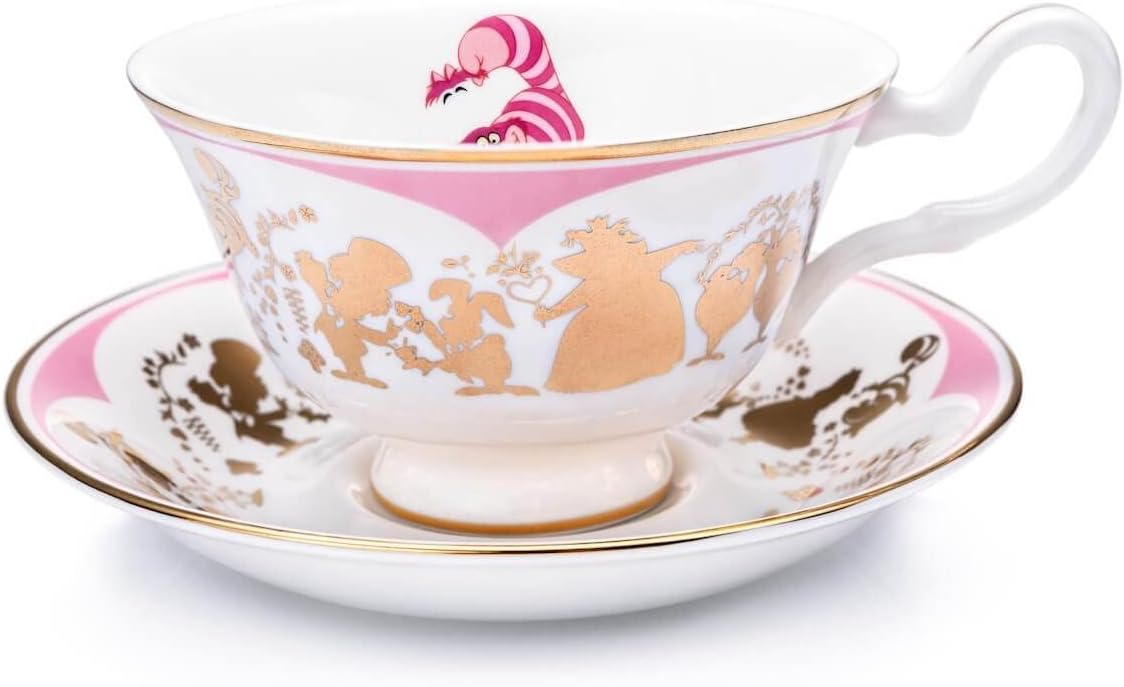 The English Ladies Disney Alice in Wonderland Cheshire Cat Cup and Saucer, Fine Bone China, 7.5 × 15 × 15 cm, Multicolor