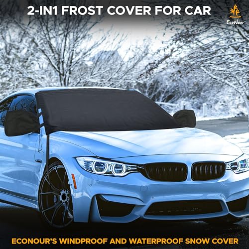 Image of EcoNour Ultimate Windshield Cover for Snow and Ice | Car Windshield Snow Cover for All-Weather Protection | UV Resistant, Windproof Sunshade, Wiper & Mirror for Cars