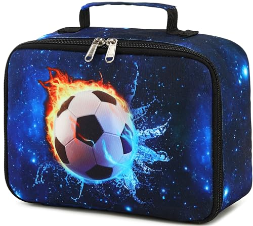 CAMTOP Kids Soccer Lunch Box Boys Girls Insulated Lunch Cooler Bag Reusable Lunch Tote Kit for School Travel