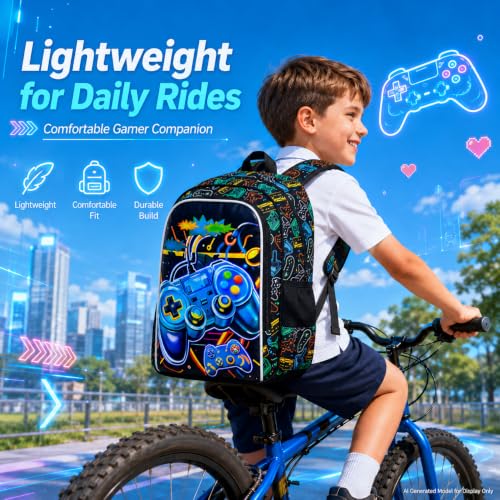 Image of CCJPX 3Pcs Gamer Backpack for Boys, 16 inch Kids Bookbag with Lunch Box, Cool Water Resistant Schoolbag for Preschool Kindergarten Toddler(Black)