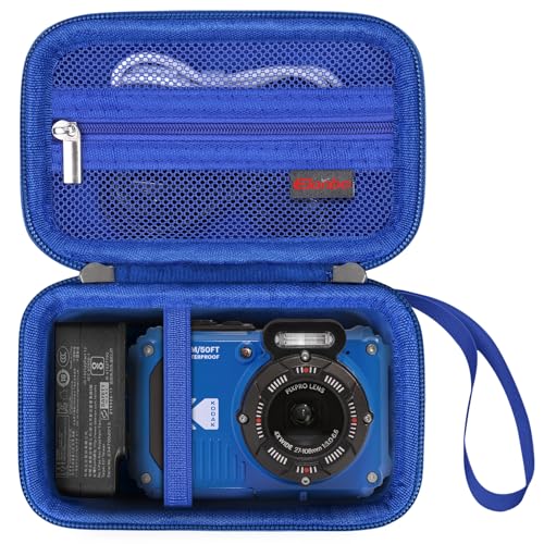 Image of Elonbo Camera Carrying Case for Kodak PIXPRO WPZ2 Waterproof Digital Camera | Camera Carrying Case, Hard Bag, with Mesh Pocket Wrist Strap Double Zipper, for Vlogging, Travel Protective Storage, Blue