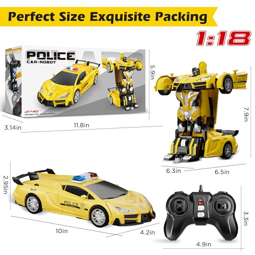 Toforo Remote Control Car, Transform Robot Rc Cars, 2.4Ghz 1:18 Scale Transforming Police Toy Cars With One-Button Deformation And 360° Rotating Drifting, Gift For Kids 8-12 Boys Girls thumb #5