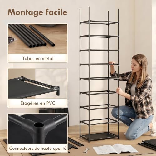 Étagère à chaussures 20 paires en métal noir HOMCOM pour entrée 10 niveaux 45cm - 7