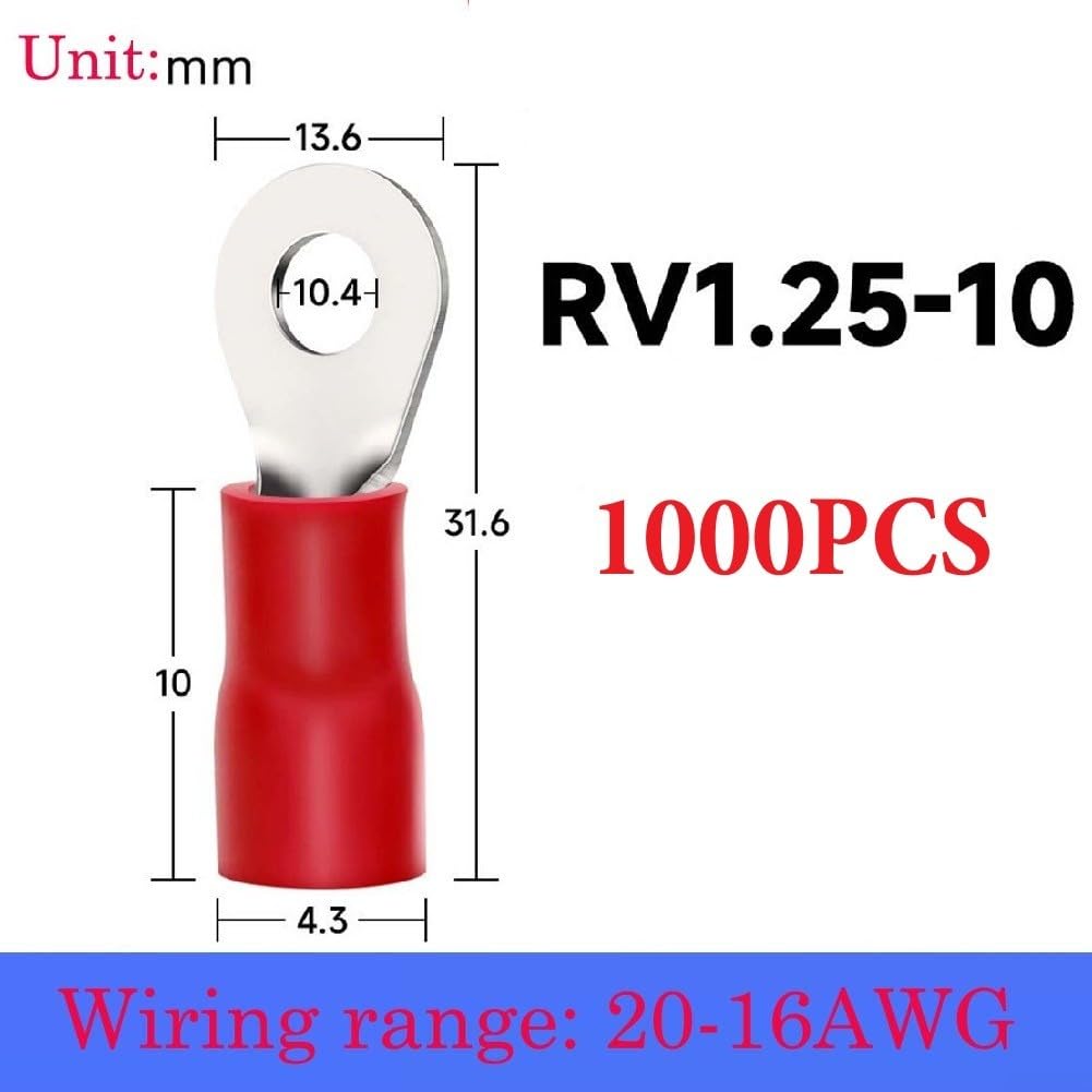 Terminal Anillo Aislado PVC para calibre 20-16 AWG Terminal Anillo(1.25-12)