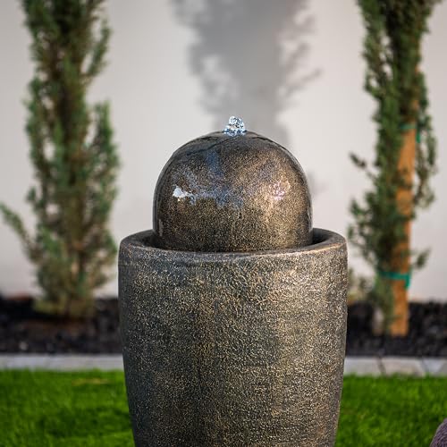 Xbrand ALLR3854-3 25.98 Inch H Round Stone Indoor/Outdoor Modern Stone Textured Sphere Water Fountain W/Led Lights thumb #3