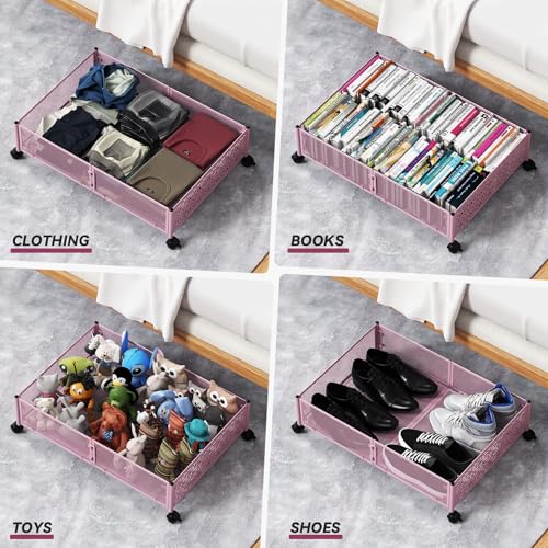 PHINOX Under Bed Storage Container with Wheels,Patterned,Metal,2 Pack,Pink