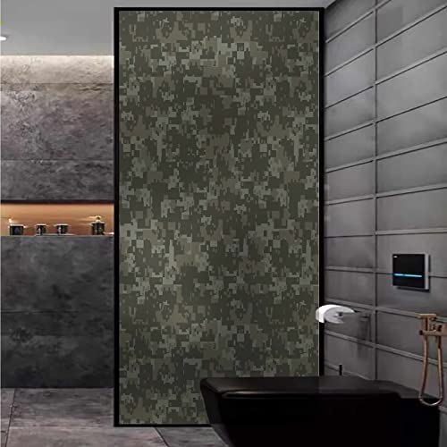 Camouflage Privacy Window Film Stained Glass Army Green Window Uv Blocking Opaque Removable Decorative Window Cling No Glue Window Stickers #TOP3