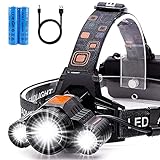 Rechargeable Headlamp, LED Head Lamp 6000 High lumens, USB Bright Flashlight Headlight Adjustable Head Torch, IPX4 Waterproof Camping Headlamps for Adults, Hiking, Running, Fishing, Outdoors